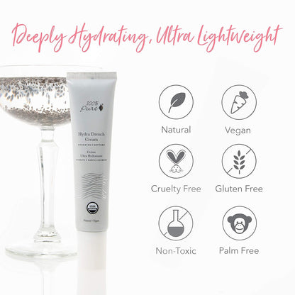 100% PURE Hydra Drench Cream, Daily Face Moisturizer with Hyaluronic Acid, Rose Water, Skin Care for All Skin Types, Natural Face Cream - 1.4 Fl Oz