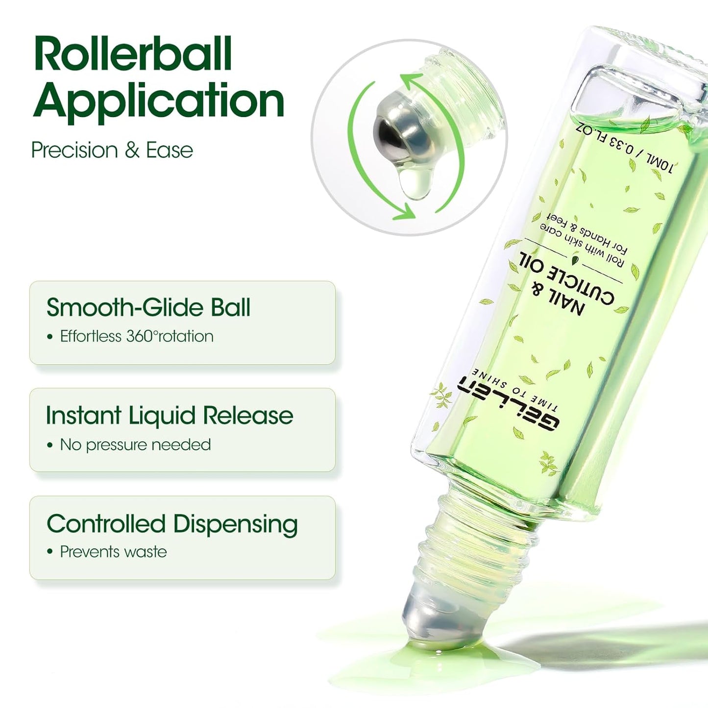 Gellen Cuticle Oil, Roll-On Nail Growth Oil, Nail Oil for Nail Growth & Repair & Strength, Green Citrus Avocado Baobab Oils Vitamin E, Nail Care for Damaged Skin & Thin Nails, Soften & Nourish Cuticle