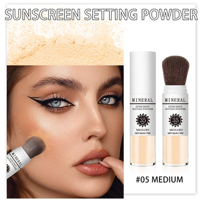 Sunscreen Setting Powder SPF 35, Mineral Brush Powder for Face & Scalp, Oil Control Natural Matte Finish Loose Powder Translucent Lasting Lightweight Breathable for All Skin (#05 Medium)