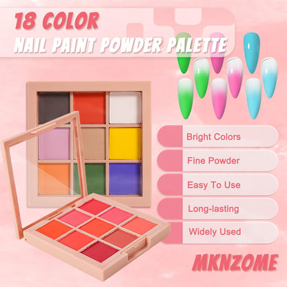 18 Colors Pigment Powder for Nails, Nail Pigment Powder Palette and Nail Art Sponges with Grabbing Pen, Nail Powder Set Pigmentos para Uñas, Manicure Nail Art Tools Accessories Nail Supplies