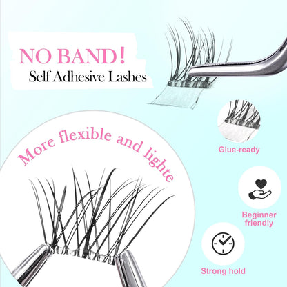 GAQQI Self Adhesive Eyelashes Clusters, No Glue Lash Clusters 10-16mm Wispy & Natural Cluster Lashes, No Band Press On Lashes, More Comfortable & Stronger Hold (Lace）