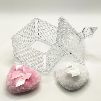 Body Powder Puff and Container - Glass Dusting Powder Container with 2 Soft Puffs Vintage Powder Puff Case for Women & Girls (3.93x3.93x5.9 H in)-GRB009-Transparent