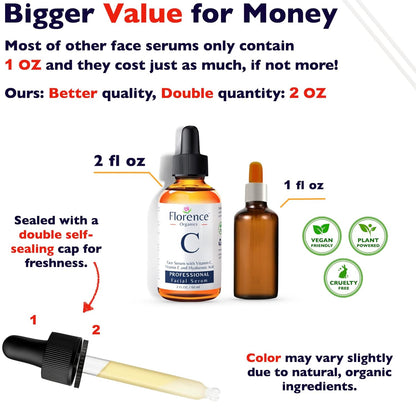 Vitamin C Serum For Face – Anti-Aging Facial Serum with Vitamin C, Hyaluronic Acid, Niacinamide, B5 & Vit E. Brightening Facial Essence for Dark Spots, Fine Lines, Wrinkles & Glowing Skin, 2 Fl Oz