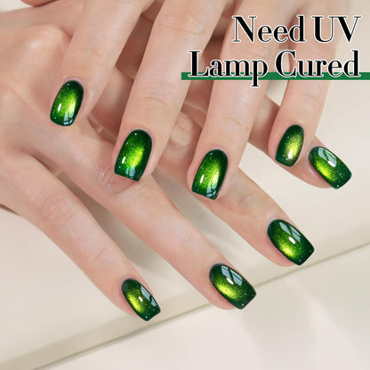 Double Rhythm Cat Eye Gel Polish with Magnet 15ML Holographic Glitter Shimmer Translucent Sheer Color Glass Magnetic Gel Polish Salon DIY at Home (Dark Green-MC1045)