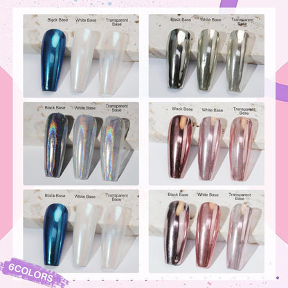 6 Pcs White Chrome Powder, Pearl Effect Nail Powder Shell Nail Glitter Dust Nail Powder with Magic Mirror Effect for Nail Art Design Decoration