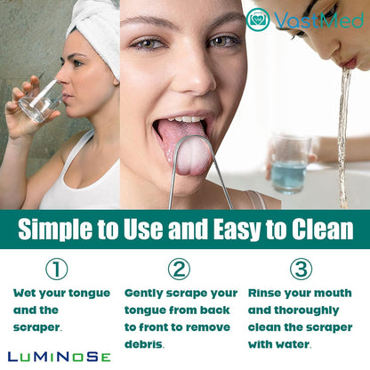 2 PCs Medical Grade Tongue Scraper by Vastmed | Stainless Steel Tongue Cleaner, Metal Tongue Scraper with Travel Bag | Tongue Scrubber for Bad Breath, Boost Oral Hygiene