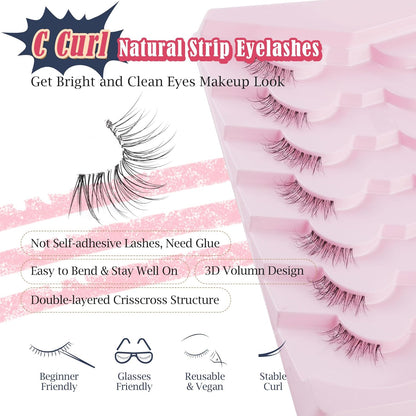 Natural Half Lashes Cat Eye Eyelashes 13MM False Eyelashes Natural Corner Lashes Wispy 3D Volume Half Eyelashes Pack with Thin Cotton Band 3/4 Lashes Extension 7 Pair Siligli