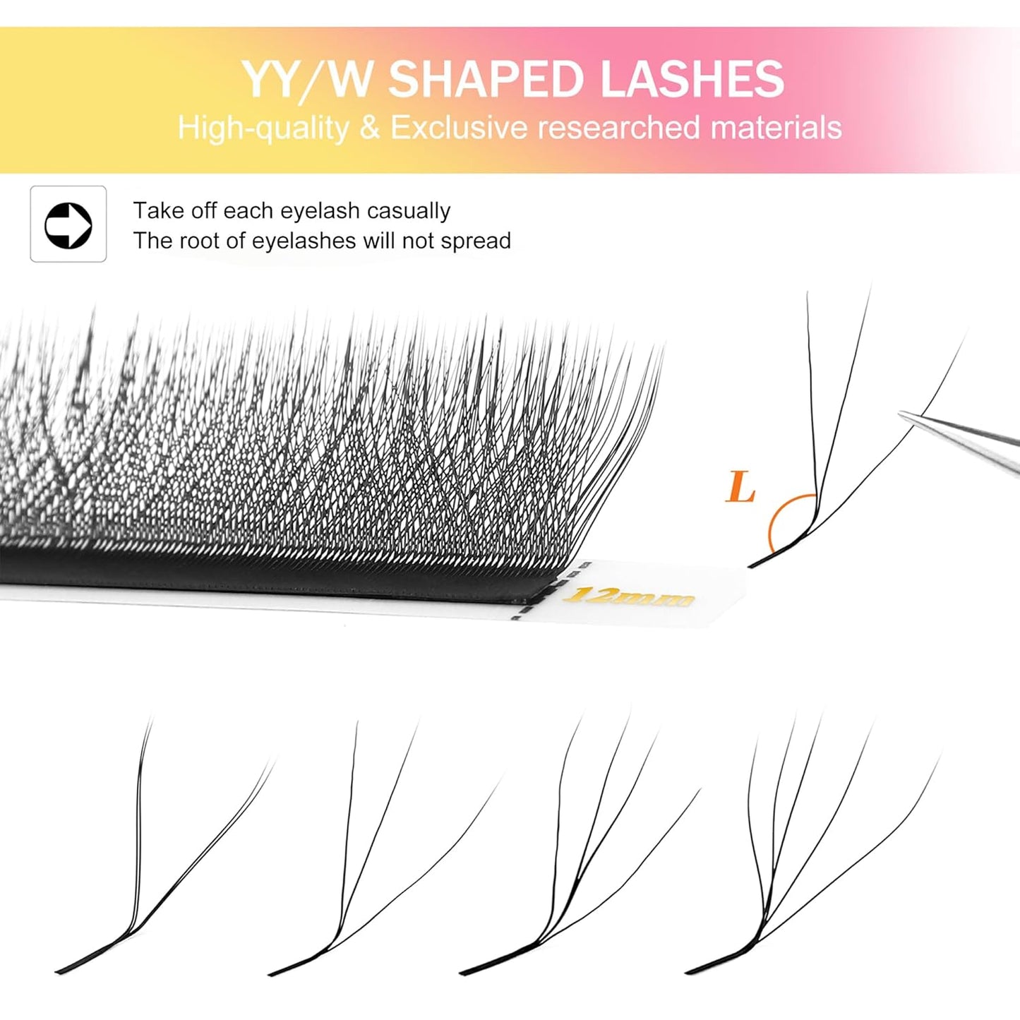 W Lash Extensions 5D Eyelash Extensions W Shape 0.07mm Thickness L Curl 15mm Premade Fans W Lashes Individual Lashes Matte Black 12 Rows False Eyelashes Volume Lashes(W-5D-0.07-L,15mm)