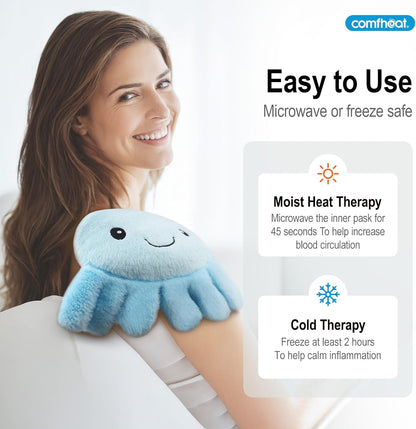 Octopus Microwave Heating Pad for Pain Relief, Unscented Microwavable Heating Pads for Cramps, Neck Shoulder, Muscles, Small Natural Heat Pack Moist Heat with Washable Cover
