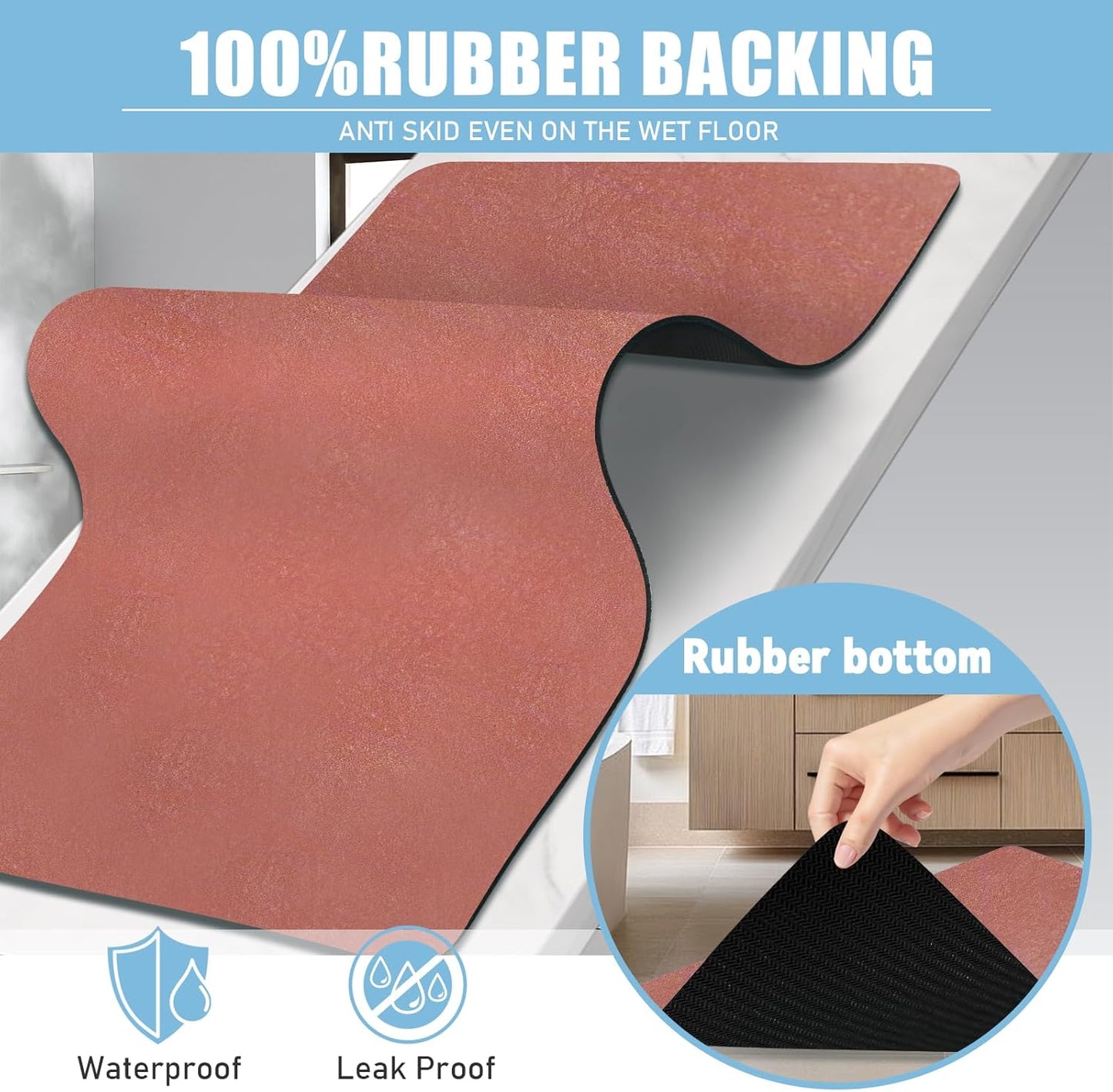 Diatomaceous Earth Bath mat Bathroom Rugs Super Absorbent Quick Dry Non Slip Bath Mat Thin Bathroom Floor Mats Fit Under Door-Shower Rug for in Front of Bathtub Shower, Brown, 23.6"x66.9"