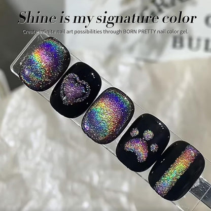 Born Pretty Cat Magnetic Eye Gel Nail Polish Holographic Rainbow Cat Magnetic Gel, Black Glitter Magnetic Soak Off U v Nail Gel Diy Art for Girls Women 15ML