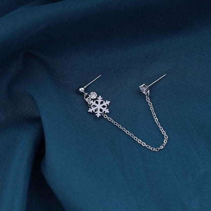 Vintage Crystal Snowflake Cuff Chain Earrings Cz Snowflake Drop Earrings Silver Rhinestone Ear Cuff Earrings Dangle Chain Wrap Cartilage Earring Jewelry for Women