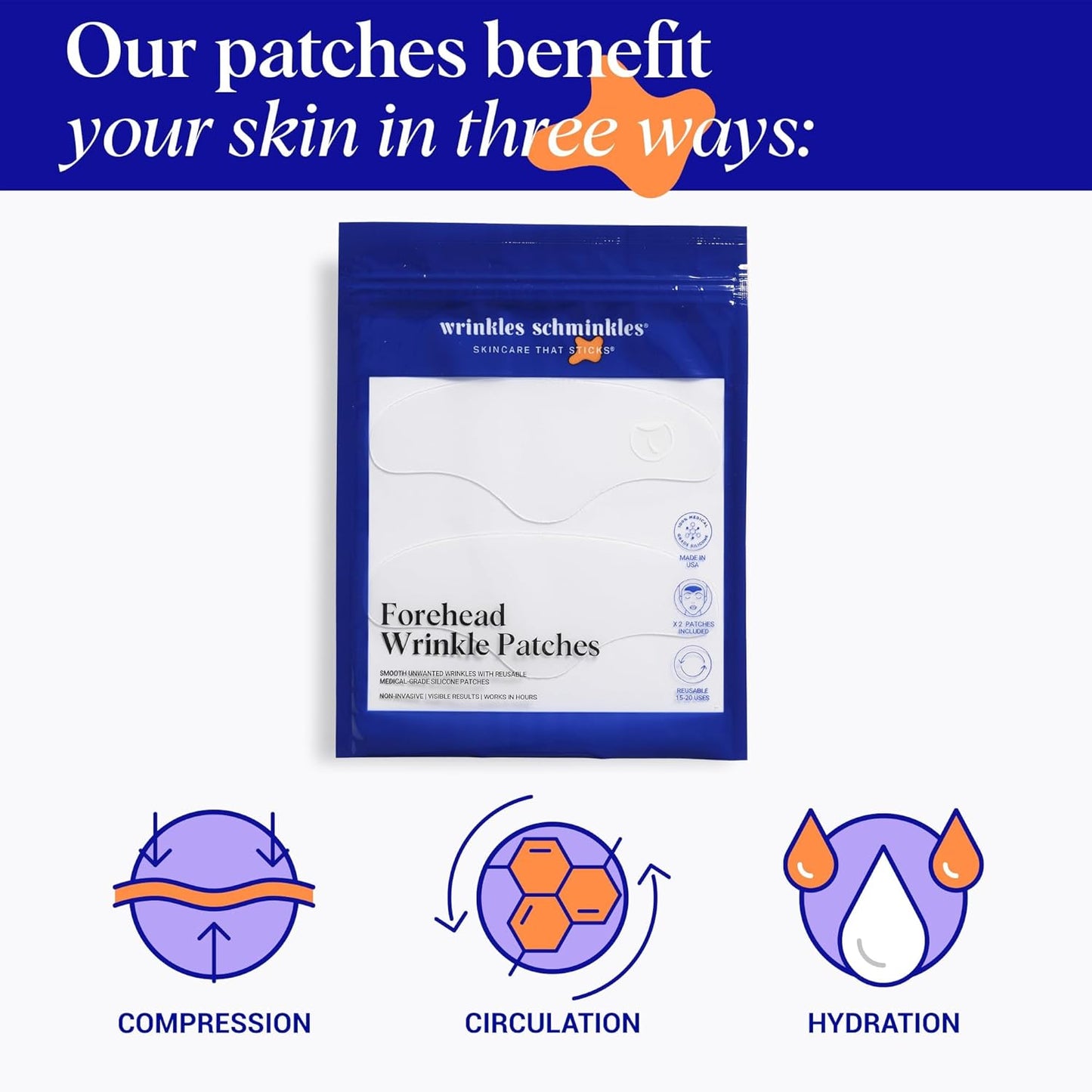 Wrinkles Schminkles Forehead Wrinkle Patches - Reusable Silicone Smoothing Pads for Brow Lift, Wrinkle Smoothers, Reduce Frown Lines & Face Lift (2 Pack)