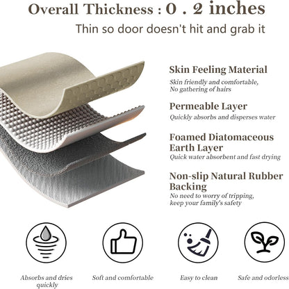 Diatomaceous Earth Bath Mat Rugs 23.6 x 15.7 inch, Quick Dry Super Absorbent Non Slip Rubber BottomThin Bathroom Mat Fit Under Door, Floor Rugs in Front of Bathtub,Shower Room,Sink, Beige