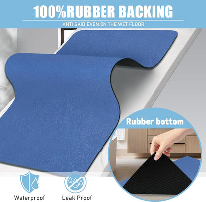 Diatomaceous Earth Bath mat Bathroom Rugs Super Absorbent Quick Dry Non Slip Bath Mat Thin Bathroom Floor Mats Fit Under Door-Shower Rug for in Front of Bathtub Shower, Blue, 19.6"x31.5"