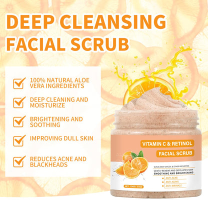 Vitamin C Face Scrub, Exfoliating Facial Wash with Retinol, Facial Scrub,Facial Exfoliating Scrub, Facial Scrubs for Women,Deep Cleansing Face Wash Cleanser for Women Men