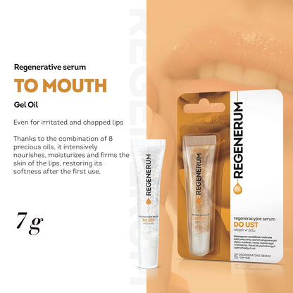 Regenerative Lip Serum Gel Oil - Intensive Hydration and Nourishment for Dry, Chapped Skin, 4 Precious Oils Blend - 8ml