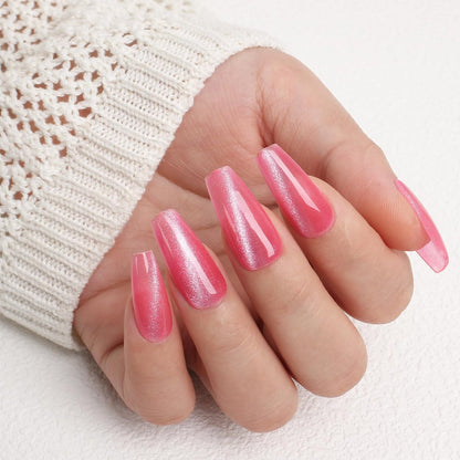 Coral Pink Cat Eye Gel Nail Polish,Crystal Holographic Magnetic Cateye Gel Polish, Pink Color Gel Silver Shimmer Velvet Soak Off Uv Led Home Diy Manicure- GP0083