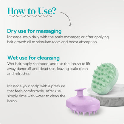 HEETA Scalp Massager 2 Pack for Hair Growth, Soft Silicone Bristles to Remove Dandruff and Relieve Itching, Scalp Scrubber for Hair Care Relax Scalp, Shampoo Brush for Wet Dry Hair, Purple & Green