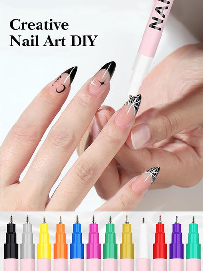 EBANKU 12 Color Nail Polish Pens Set 3D 0.5MM Nail Art Pen Quick-Drying Acrylic Paint Nail Art Point Dotting Liner Nail Pen for Beginner and professional Nail Art DIY Home & Salon