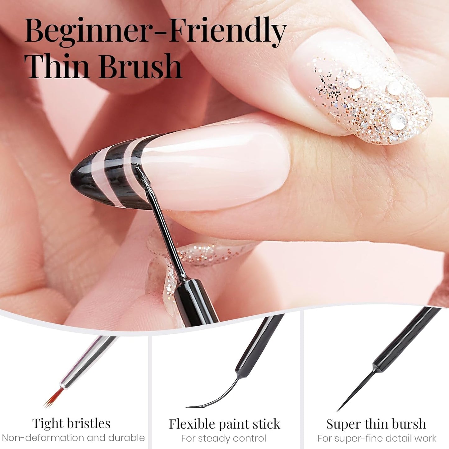 beetles Gel Polish Liner Gel Nail 7ml Classic Black Gel Polish Art Paint for Nails Built,Thin Line Nails Art Brush in Gel Pens UV LED Soak off Comic Nails Manicure DIY Gift for Women