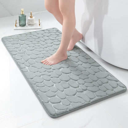 YIHOUSE Memory Foam Runner Rug, Cobblestone Bathroom Runner Rugs Super Water Absorbent Bath Mats for Bathroom Machine Washable Bath Rugs Runner for Hallway Bedroom Laundry Room(24 x 47,Light Gray)