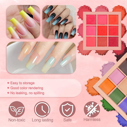 18 Colors Pigment Powder for Nails, Nail Pigment Powder Palette and Nail Art Sponges with Grabbing Pen, Nail Powder Set Pigmentos para Uñas, Manicure Nail Art Tools Accessories Nail Supplies