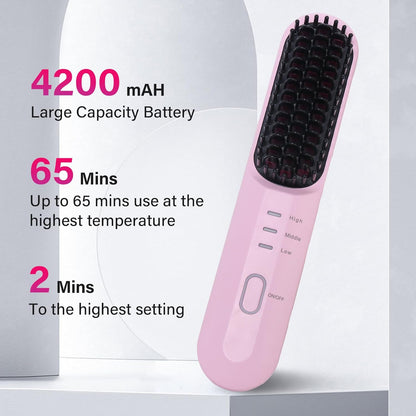 Rechargeable Hot Hair Brush Straightener Heat Pressing Combs Ceramic Electric Straightening Comb, Anti Burn for Natural Black Hair Beard Wigs Holiday Gifts