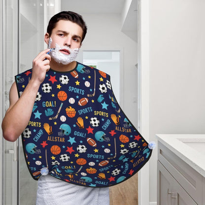No-Slip Shaving Bib, Beard Grooming Apron with Strong Suction Cups, Ice Hockey Ball Soccer Basketball Baseball Football Sport