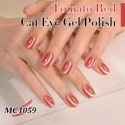 Double Rhythm Cat Eye Gel Polish with Magnet 15ML Holographic Glitter Shimmer Translucent Jelly Color 0.5 OZ Magnetic Gel Polish Salon DIY at Home (Rose Peach-MC1059)