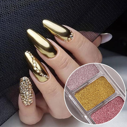6 Colors Solid Chrome Nail Glitter Powder Set Metallic Mirror Chrome Powder for Nails, Gold Rose Gold Champagne Mutil Colors Palette Nail Pigment Powder Manicure Nail Art Decorations