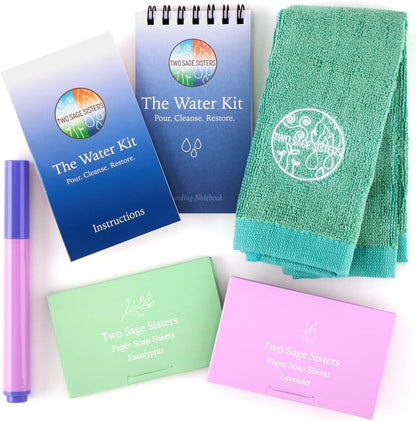 The Water Kit by Two Sage Sisters - Self Care Kit with Soap Sheets, Notebook, Marker, and Washcloth, Bath Shower Sets for Meditation and Relaxation, Mini Spa Kit Self Care Box for Women and Men