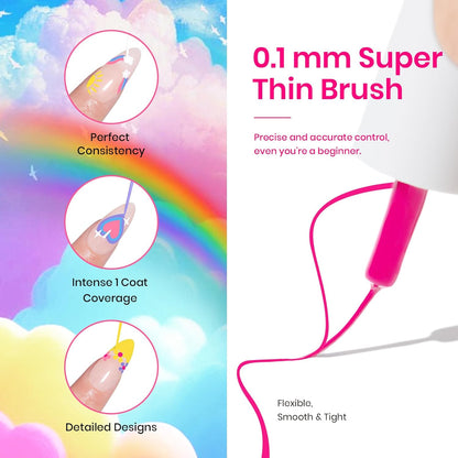 Beetles Summer Rainbow Nail Art Gel Liner Set, 12 Colors Neon Gel Nails Polish Pink Orange Blue Yellow Swirl Nails Built Thin Nail Art Brush in Bottle Soak Off Uv Lamp Manicure Salon Gifts for Women