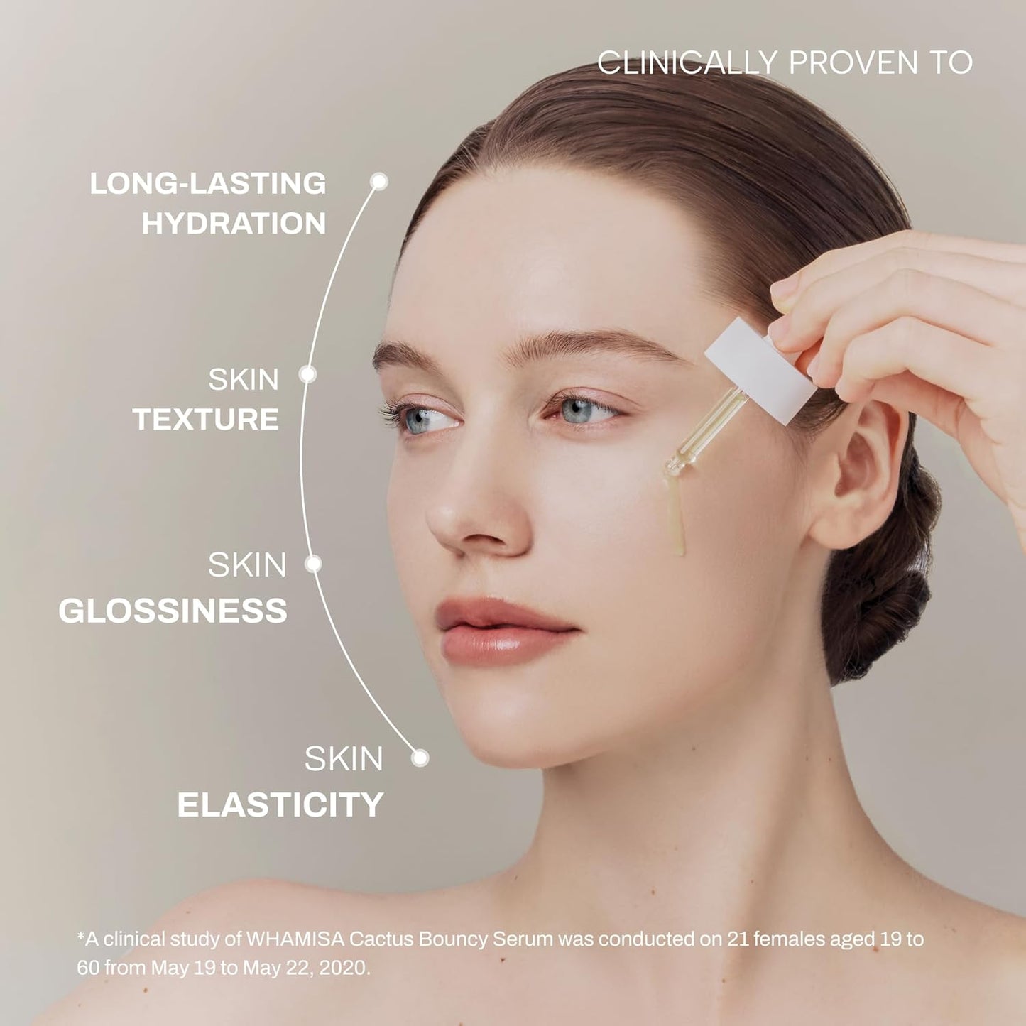 Whamisa Organic Cactus Bouncy Serum, 48 hrs Inner Skin Moisture, 72 hrs Hydrating and Moisturizing, Postbiotics, Facial Ampoule (52ml)