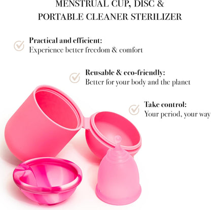 Reusable Menstrual Cup & Disc Starter Kit with Microwave Steamer Case | Medical-Grade Silicone Tampon and Pad Alternative | Small for Light to Normal Flow, for Teens and Adults