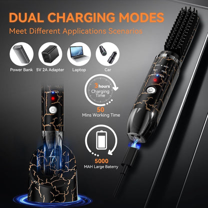 Beard Straightener for Men, Cordless Heated Beard Brush, Portable Beard Hot Combs, Ionic Mini Hair Straightener with 3 Temp Settings, Coarse Curly Hair Brush, Grooming Kit for Men