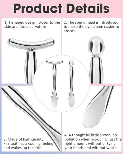 Metal Eye Cream Applicator Tool, Eye Roller for Eyes Puffiness Wrinkle, Facial Massager Tool for Skincare, Eye Cream Scraper Lift Wand Stick with Holder for Women Massager Gift Silver