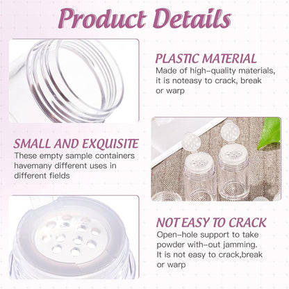 RAYNAG 6 Pieces Mini Empty Loose Powder Bottle Travel Cosmetic Glitter Powder Eye Shadow Shaker Bottle with Sifter and Lids (12 holes)
