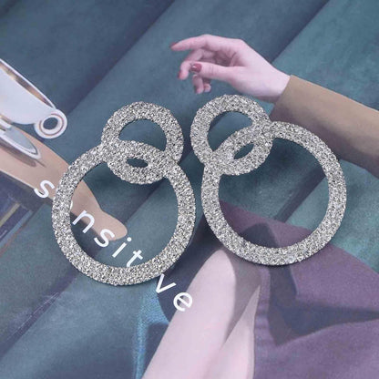 Vintage Crystal Circle Drop Earrings Double Circle Hoop Earrings Gold Cz Circle Dangle Earrings CZ Hollow Circle Earrings Jewelry for Women