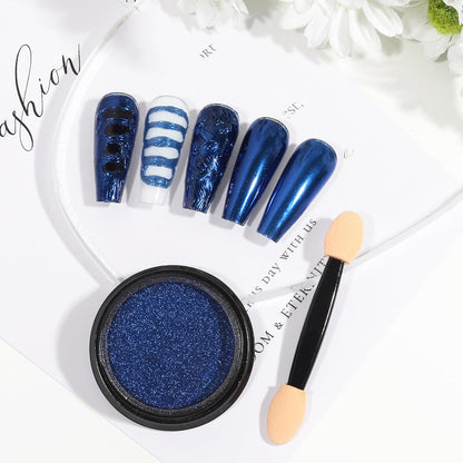 Artdone Chrome Nail Powder, Dark Blue Iridescent Aurora Powder Metallic Mirror Effect Pigment Pearlescent Mermaid Pigment Pearl Glitter Dust Kit, Nail Art Decoration, Resin Craft