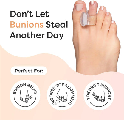 ZenToes Gel Toe Separators for Overlapping Toes, Bunions, Big Toe Alignment, Corrector and Spacer - 4 Pack (Glitter)