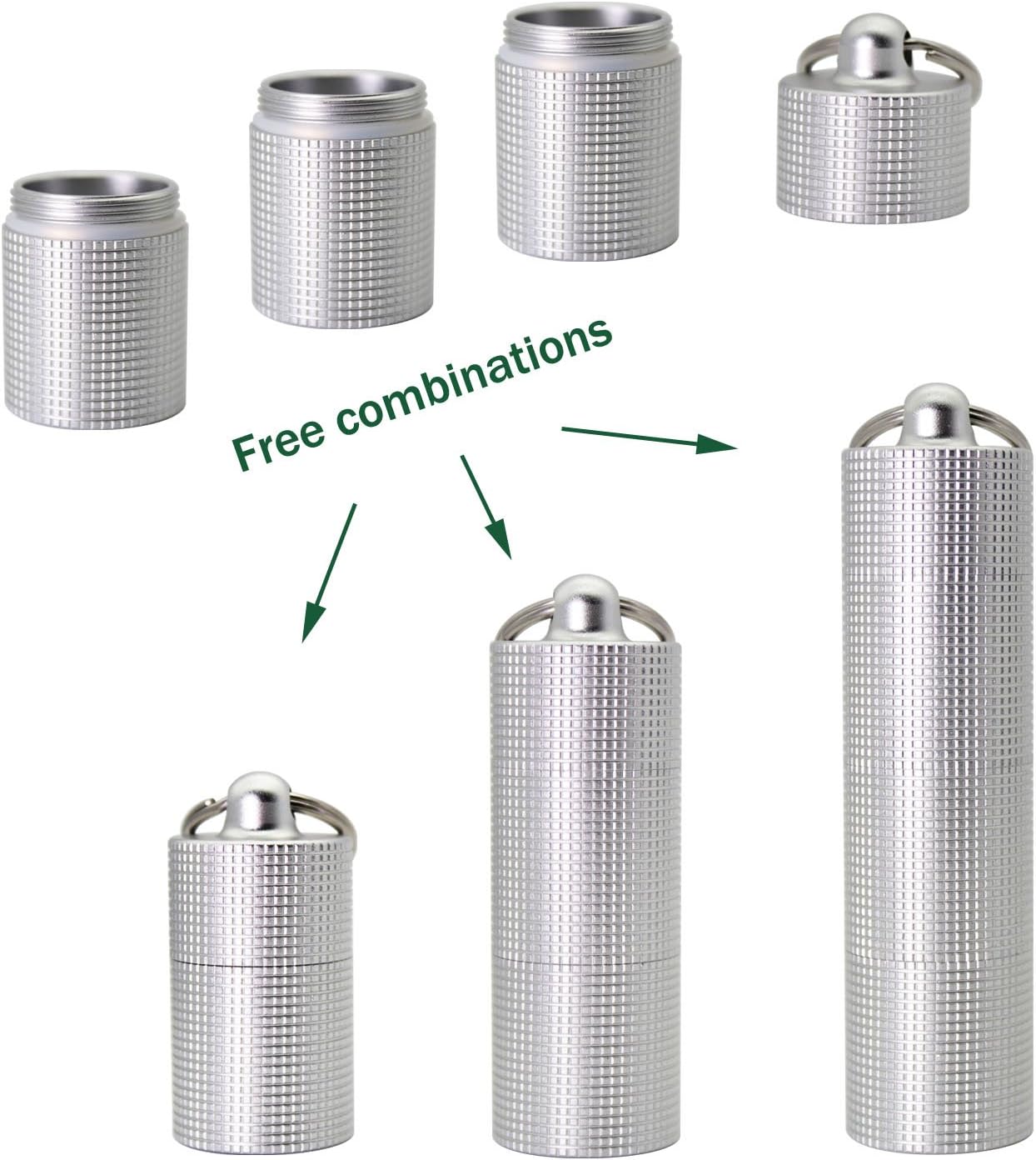 PPFISH Portable Daily Pill Case, 3 Compartments Anti-Skid Aluminum Alloy Waterproof Pill Box Dispenser, Small Pocket Pill Container, Keychain Pill Fob, Travel Pill Holder for Men Women