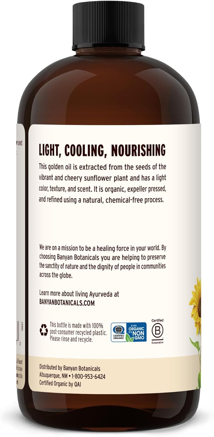 Banyan Botanicals Sunflower Oil – Pure & Organic Sunflower Seed Oil for Skin, Body, Hair & More – Multiple Sizes – 24 oz – Expeller Pressed Non GMO Chemical Free