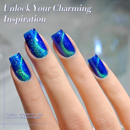 Born Pretty Cat Magnetic Eye Gel Nail Polish, Blue Glitter Cat Magnetic Gel Nail Polish, Holographic Magnetic Nail Polish for Nail Art Manicure Salon DIY at Home 15ML