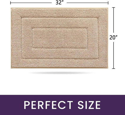 DEXI Bathroom Rug Set 2 Piece 32x20, Non Slip Washable Bath Mat for Shower Floor, Absorbent Soft Bathmat with Rubber Backing, Quick Dry Microfiber Carpet, Beige