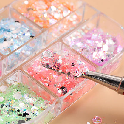 12 Grids Colorful Mermaid Nail Sequin Holographic Nail Art Glitter,Iridescent Nail Art Flake Glitter Decals Glass Paper Design Nail Accessories Acrylic Nails for Women Make Up DIY Nail Decoration