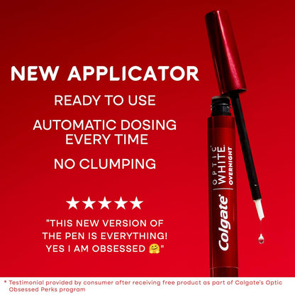 Colgate Optic White Overnight Teeth Whitening Pen, Hydrogen Peroxide Teeth Whitening Pen, Visibly Whiter Teeth in Just 1 Week When Used as Directed, 21 Whitening Treatments, 0.08 fl oz