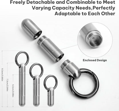 Titanium Keychain Pill Holder,Portable Mini Pill Case, Waterproof Small Pill Container,Mental Pill Box for Travel Purse Pocket (2 Compartment)