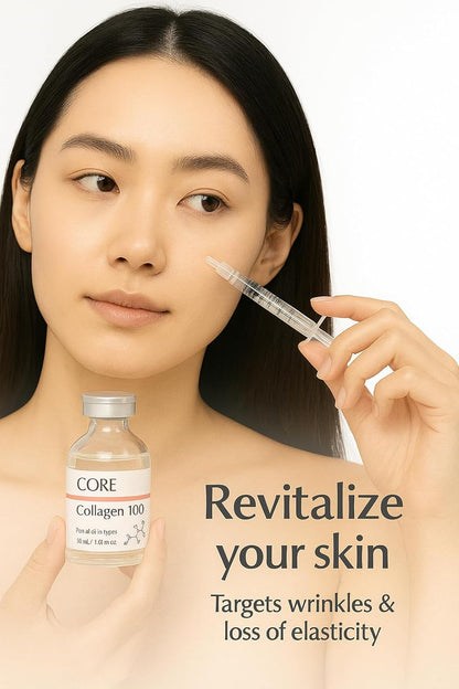 Collagen 100 Ampoule – Skin Elasticity & Anti-Aging Serum for Fine Lines and Wrinkles – 30mL + Needleless Syringe