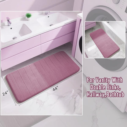 Yimobra Long Bath Mat 44"x24", Super Soft Quick Dry Memory Foam Bathroom Rug, Water Absorbent, Non Slip Backing Machine Washable for Tub Shower, Thick Comfort Support, Mauve